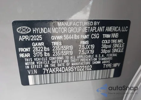 2025 Hyundai Ioniq 5 Limited z USA, uszkodzony, nr VIN 7YAKR4DA9SY022102